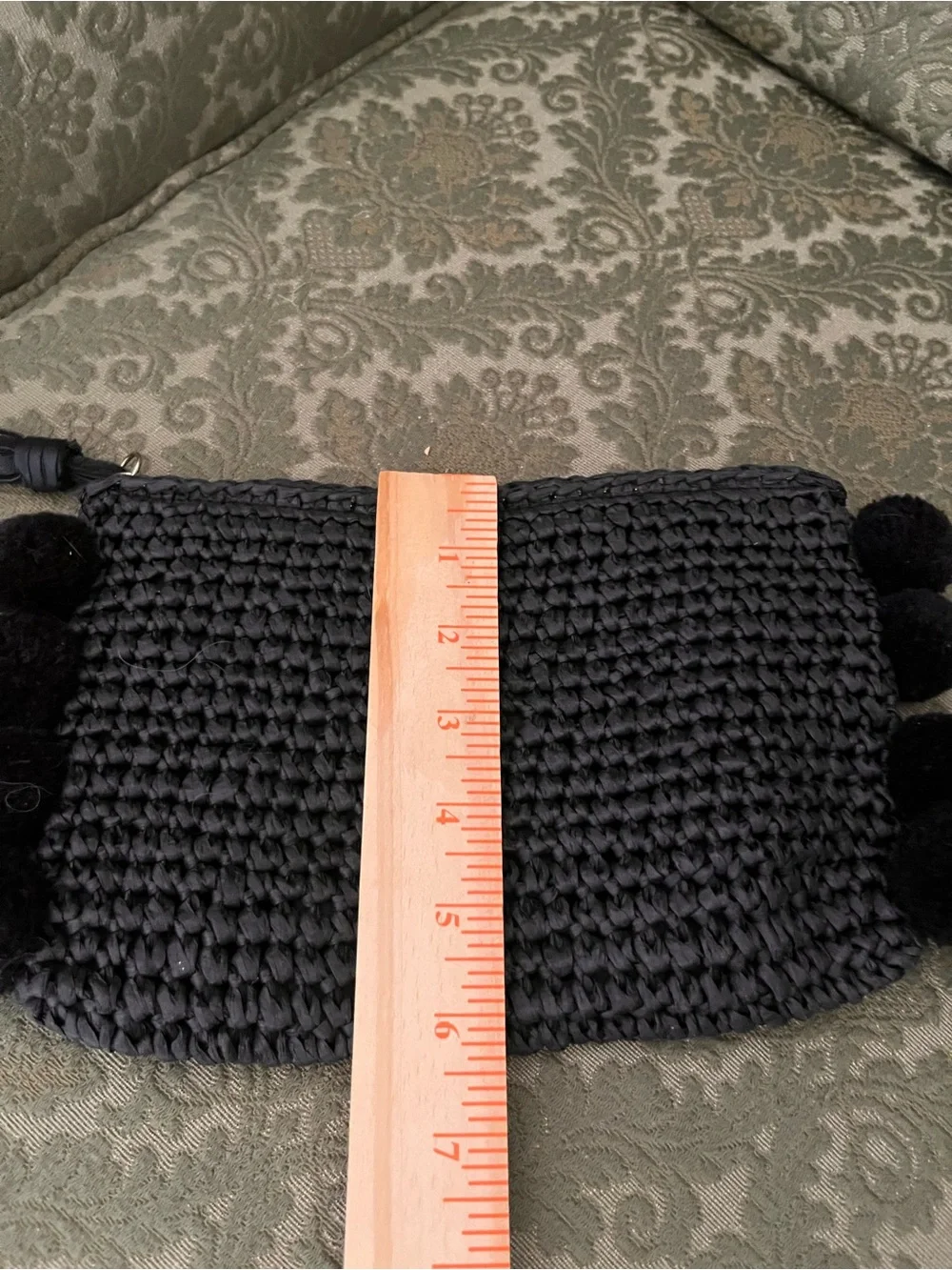 H&M Black Woven Pom-Pom Wristlet Clutch